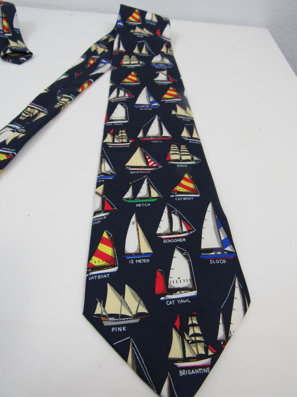 Alynn Neckwear Name that Boat Navy Blue Tie Necktie 100% SIlk Nautical Sea